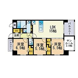 サンクチュール姪浜 3LDKの間取図画像
