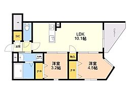MODERN PALAZZO姪浜II 2LDKの間取図画像