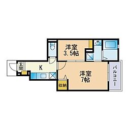 くらりんどう 2Kの間取図画像