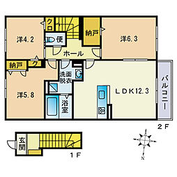 クライスハイム前原北 2階3LDKの間取り