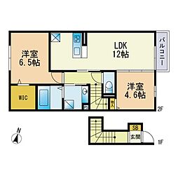 Ｄーｒｏｏｍフェニックス糸島 2階2LDKの間取り