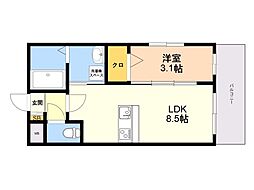 トラストビル前原北 4階1LDKの間取り