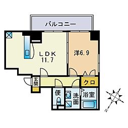 アリエス学研都市 1LDKの間取図画像
