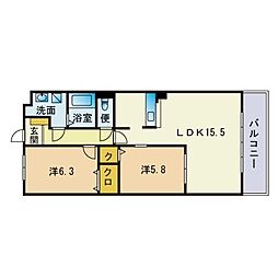 グリーンアベニュー 2LDKの間取図画像