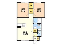 エルメゾン園山 2LDKの間取図画像