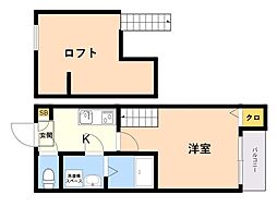 ルナソル　ミラ 2階1Kの間取り