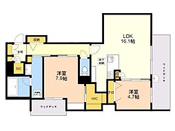 GRANDBLEUDESASAOKA 2LDKの間取図画像