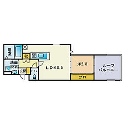 アークトゥルス西南の杜eclat 1LDKの間取図画像