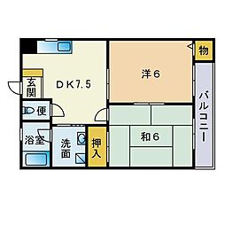 パルク七隈 2DKの間取図画像