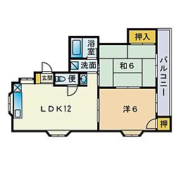 アビアンス友丘A 2LDKの間取図画像