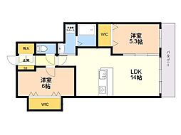プレジュール弐番館 2LDKの間取図画像