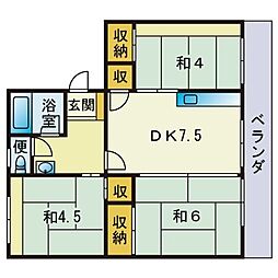 樋井川コーポ200棟 3DKの間取図画像