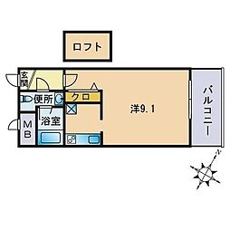 アクション別府1 ワンルームの間取図画像