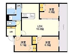 アクレール小笹南坂 3LDKの間取図画像