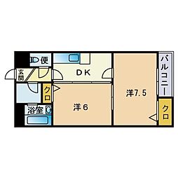 クレッシェンド笹丘 2DKの間取図画像