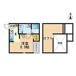 ロワゾブルー七隈 ワンルームの間取図画像