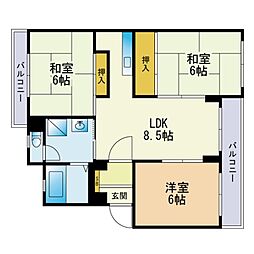 レジデンス飯倉 4階3LDKの間取り