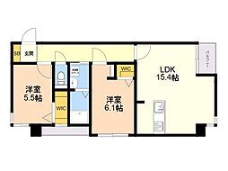 MODERN ASPIRATION 西新クアルト 2LDKの間取図画像