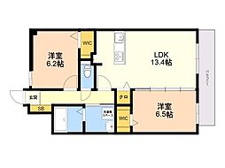 MODERN ASPIRATION 西新クアルト 2LDKの間取図画像