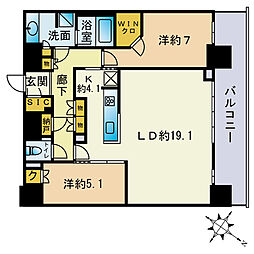 ブリリアタワー西新 2LDKの間取図画像