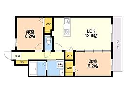 MODERN ASPIRATION 西新クアルト 2LDKの間取図画像