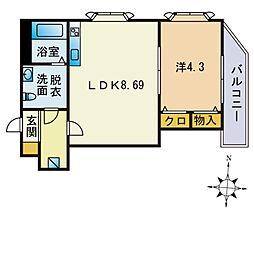 エムアール祖原B 1LDKの間取図画像