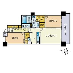 ザ・パークハウス西新二丁目 2LDKの間取図画像
