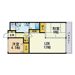 大産高取マンション 2LDKの間取図画像
