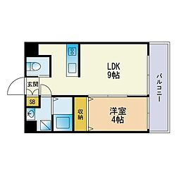 メゾンドリバティ西新 1LDKの間取図画像