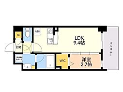 ブランシエル西新 1LDKの間取図画像