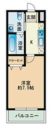 クウィーンズ昭代 1Kの間取図画像