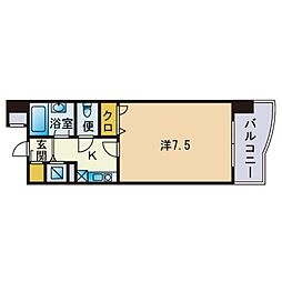 ロマネスク西新第5 1Kの間取図画像