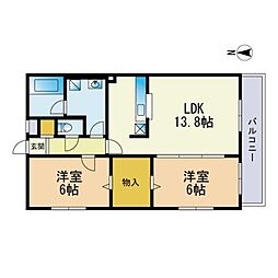 ロイヤルガーデン原田 1階2LDKの間取り