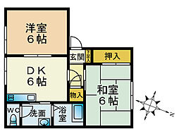 カーサ青山 1階2DKの間取り