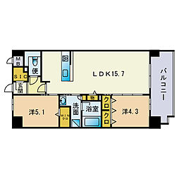 ウェルス雑餉隈駅前 2LDKの間取図画像