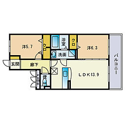 ブレナム桜並木 2LDKの間取図画像