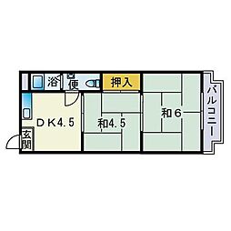 三筑グローリーハイツ 2DKの間取図画像