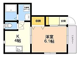 ヒルズヴィラ朱雀 1Kの間取図画像