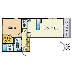 D-room博多麦野弐番館 1LDKの間取図画像