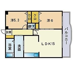 レーベン春日原 2LDKの間取図画像