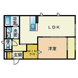 カーサビアンコB 1LDKの間取図画像