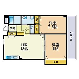 エミューズコート2 2LDKの間取図画像