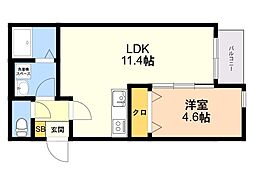 福岡市博多区麦野1丁目アパート 1LDKの間取図画像