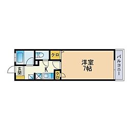 パルメゾン二日市 1Kの間取図画像