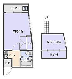 西武新宿線 沼袋駅 徒歩4分の賃貸アパート 2階1Kの間取り