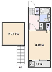 西武新宿線 沼袋駅 徒歩4分の賃貸アパート 2階1Kの間取り