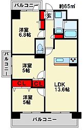 ソレアード苅田 11階3LDKの間取り