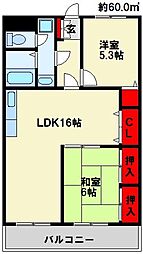 ラディア石田 2LDKの間取図画像