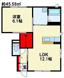 ヴィラシャーメゾン行橋　セスト 1階1LDKの間取り