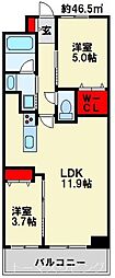 北九州都市モノレール小倉線 城野駅 徒歩8分の賃貸マンション 2階2LDKの間取り